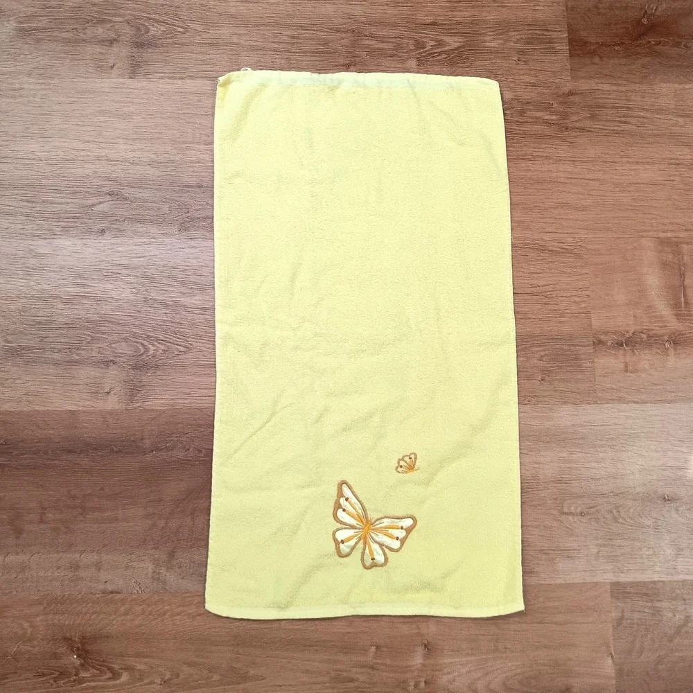 Vintage Yellow‎ Butterfly CANNON Bathroom Towel Set 3 Pieces Made in USA Retro